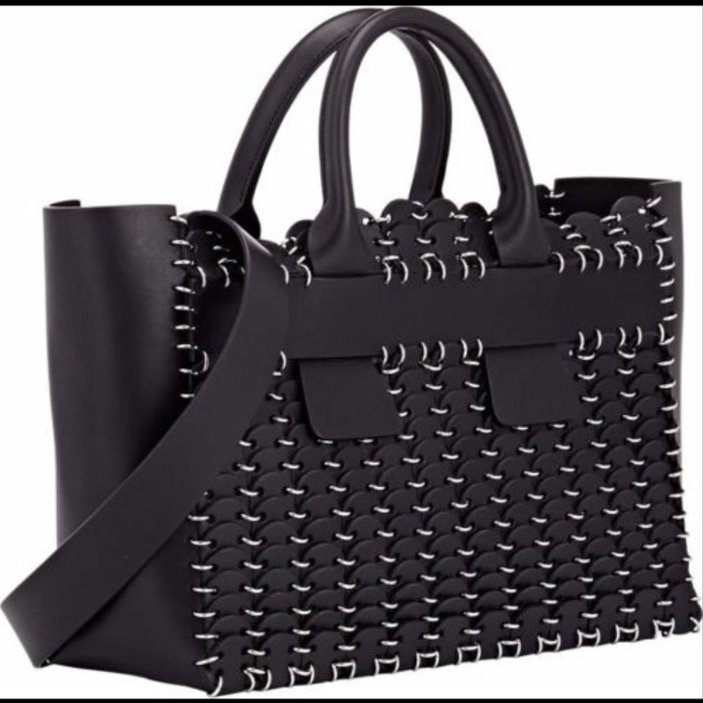 Paco Rabanne Cabas Leather Chain Mail Purse Black