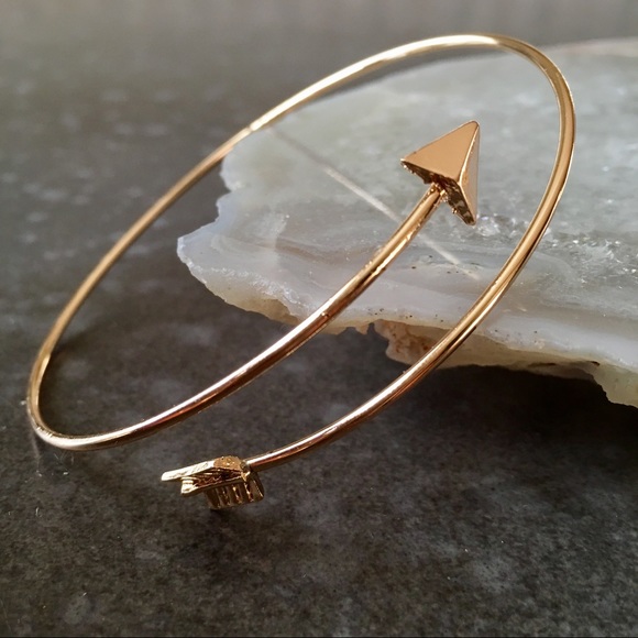 Open Arrow Gold Silver Metal Cuff Bangle Bracelet - Picture 6 of 7