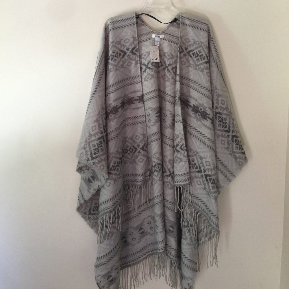 Mudd Aztec Fringe Sweater Poncho NWT