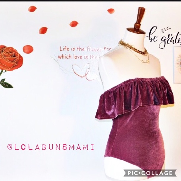 Purple Velvet Off the Shoulder Bodysuit - Picture 3 of 6