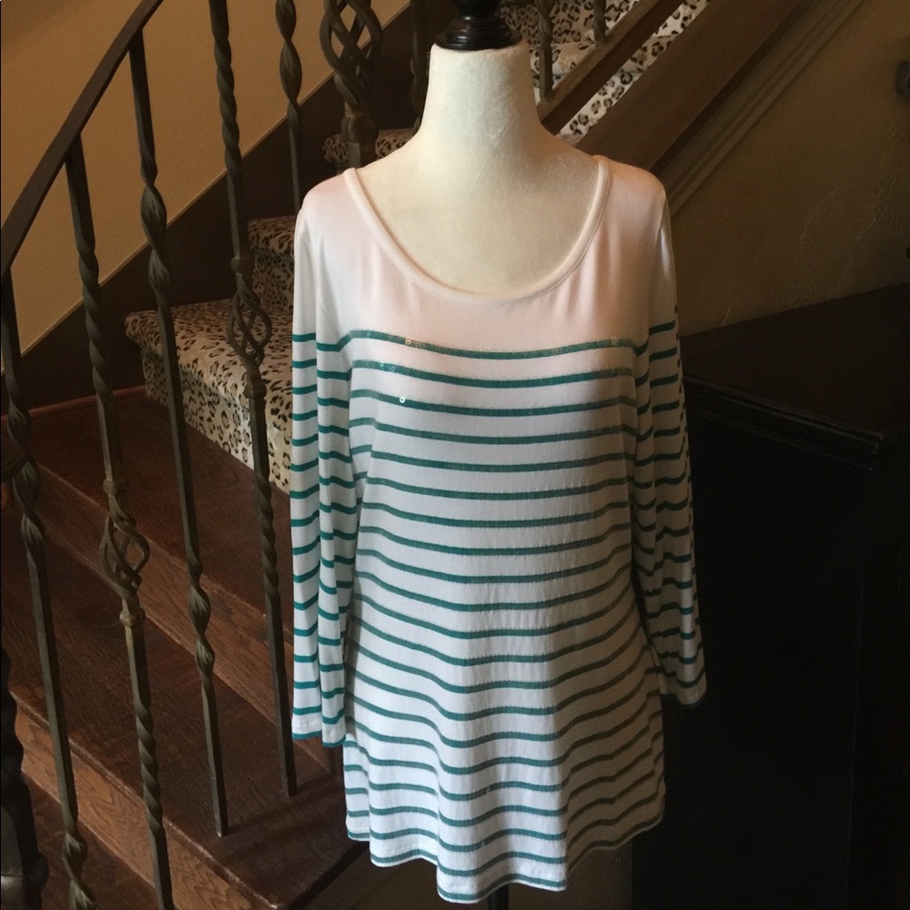 INC SEQUINED TEAL STRIPE TOP IN SIZE XL VERY SOFT