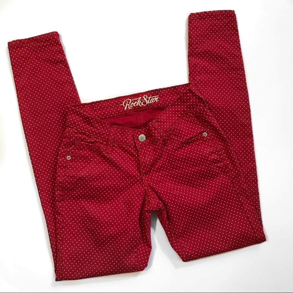 Old Navy Rockstar Red with Gold Polka Dot Jeans