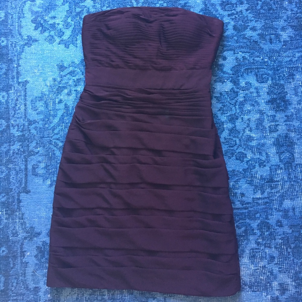 Burgundy strapless cocktail dress