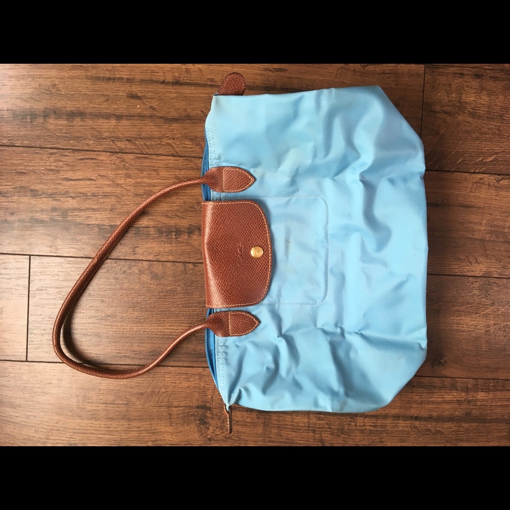 Longchamp small Le pliage handbag baby blue