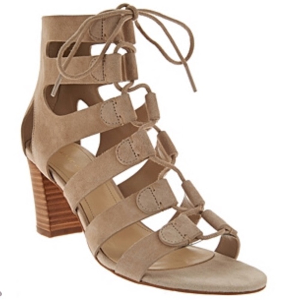 Marc Fisher Suede Lace-up Block Heel Sandals-8