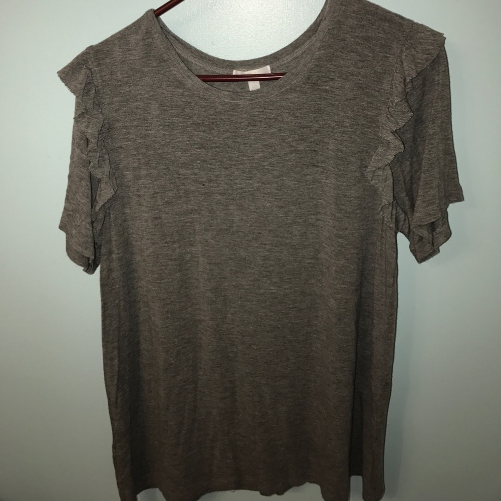 Women's Gray T-Shirt w/Ruffle Detail/Large
