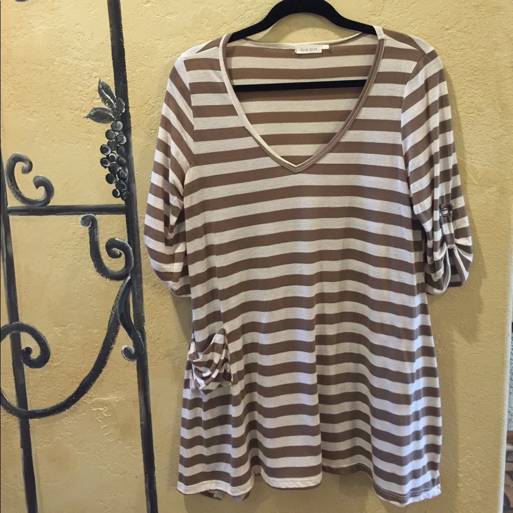 BROWN/BEIGE STRIPE TUNIC SIZE LG PRETTY AND COMFY