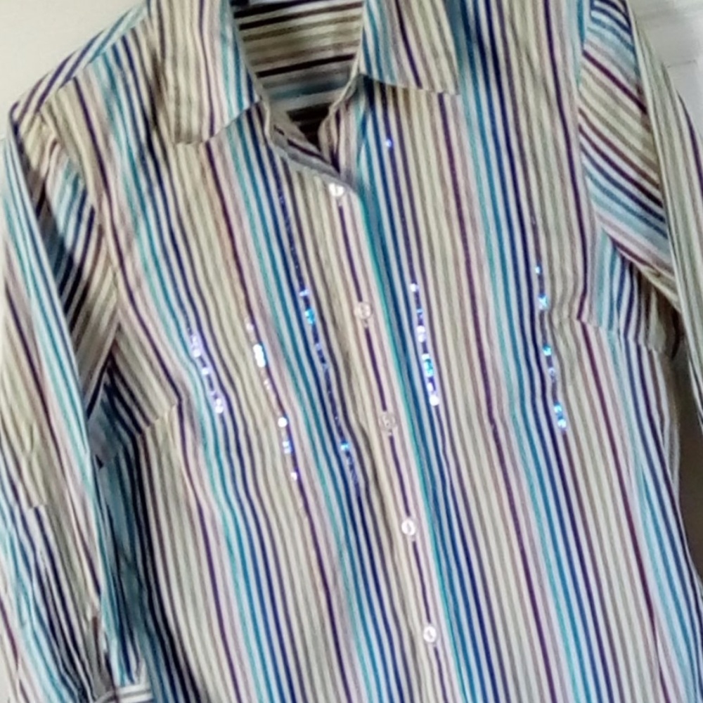 Vintage 90's Stripe and Sequin Casual Fitted Shirt