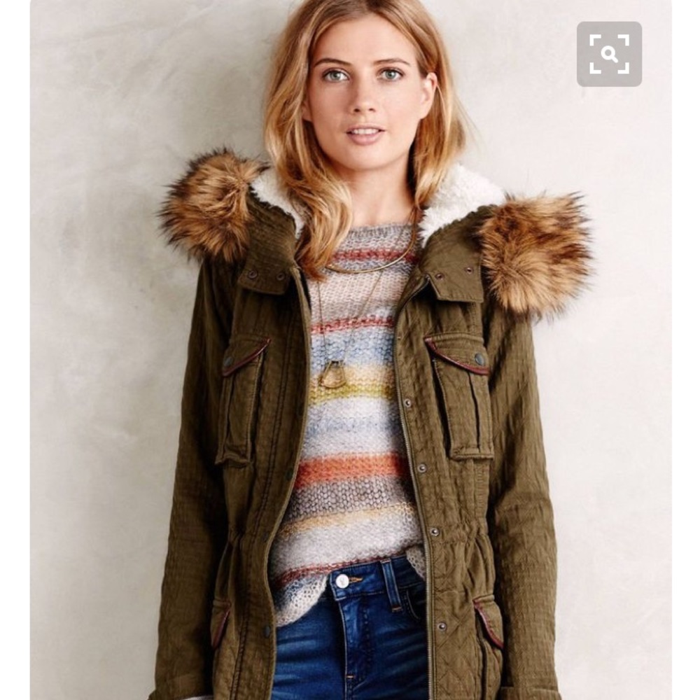 dark green sherpa lined Anthropologie jacket