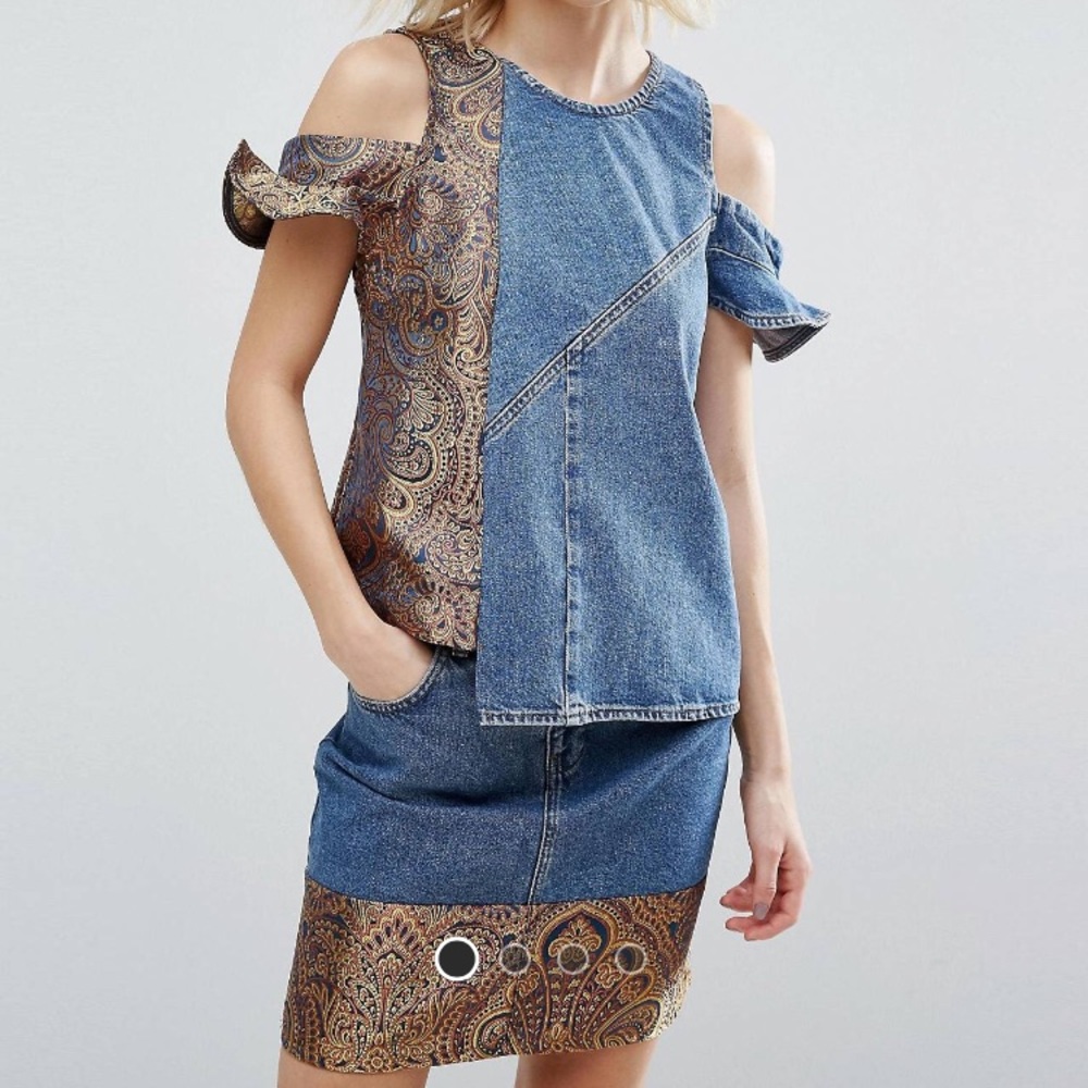 ✨NWT✨ ASOS DENIM RUFFLE TOP & SKIRT SET