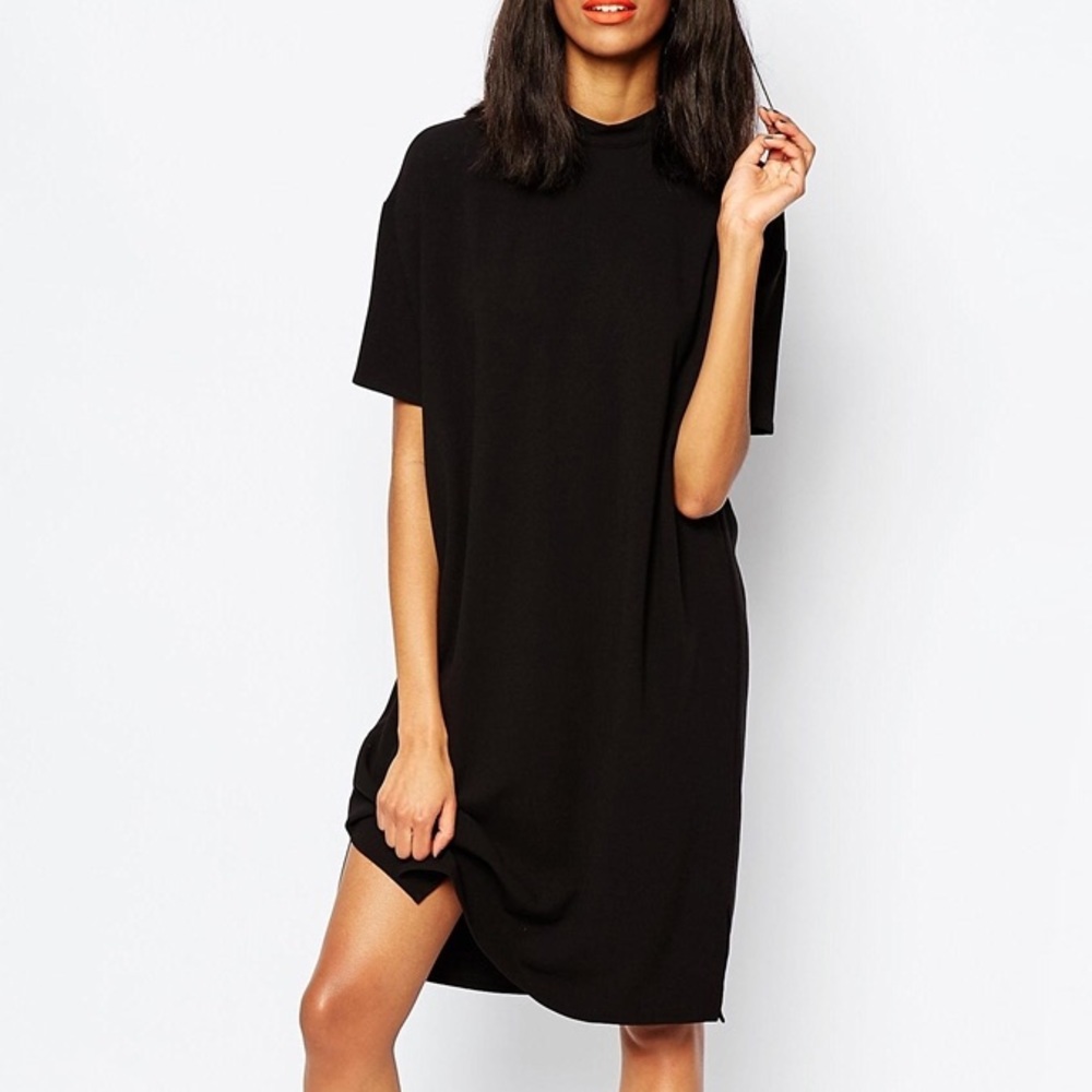 Monki Black Dress with Slit at Bottom M Medium