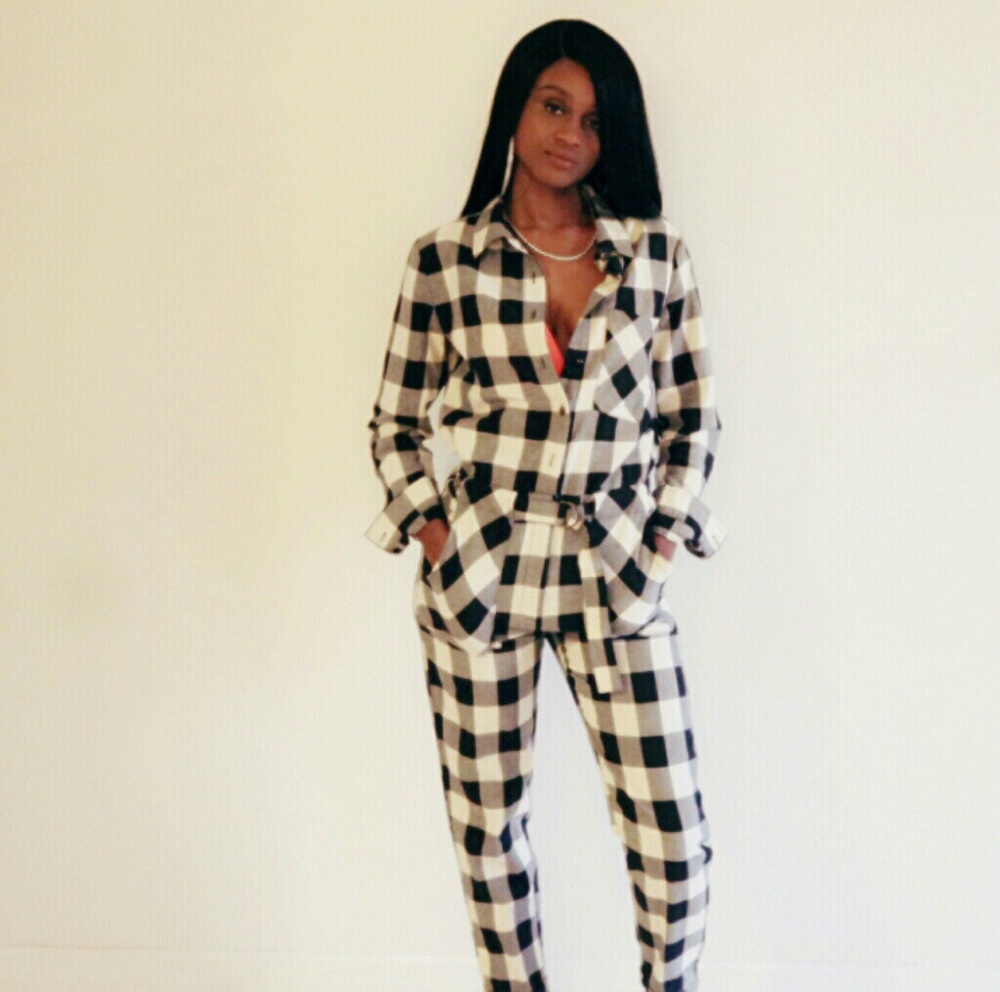 Plaid pattern jumpsuit