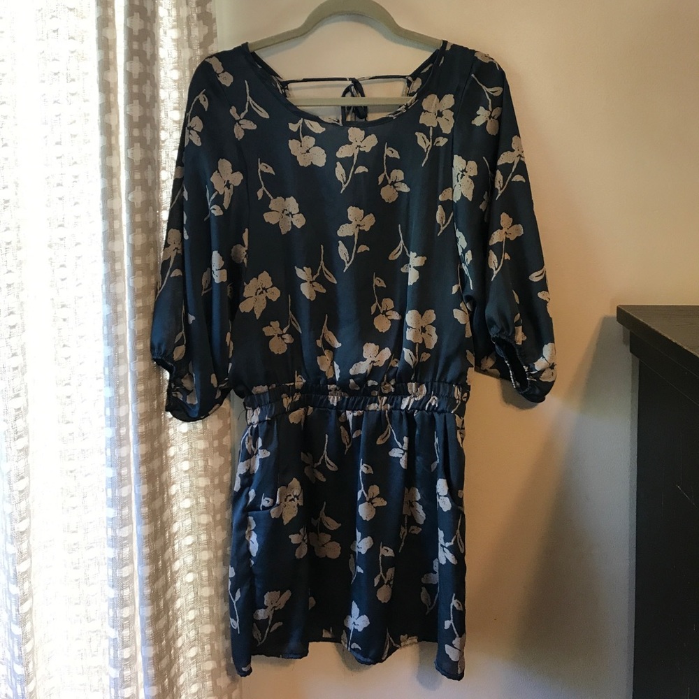 Navy silk print dress