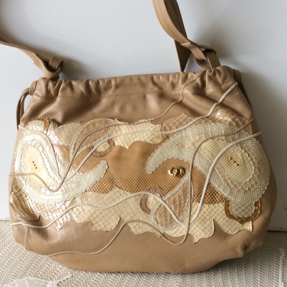 Carlos Fiori leather bag with snake skin overlays