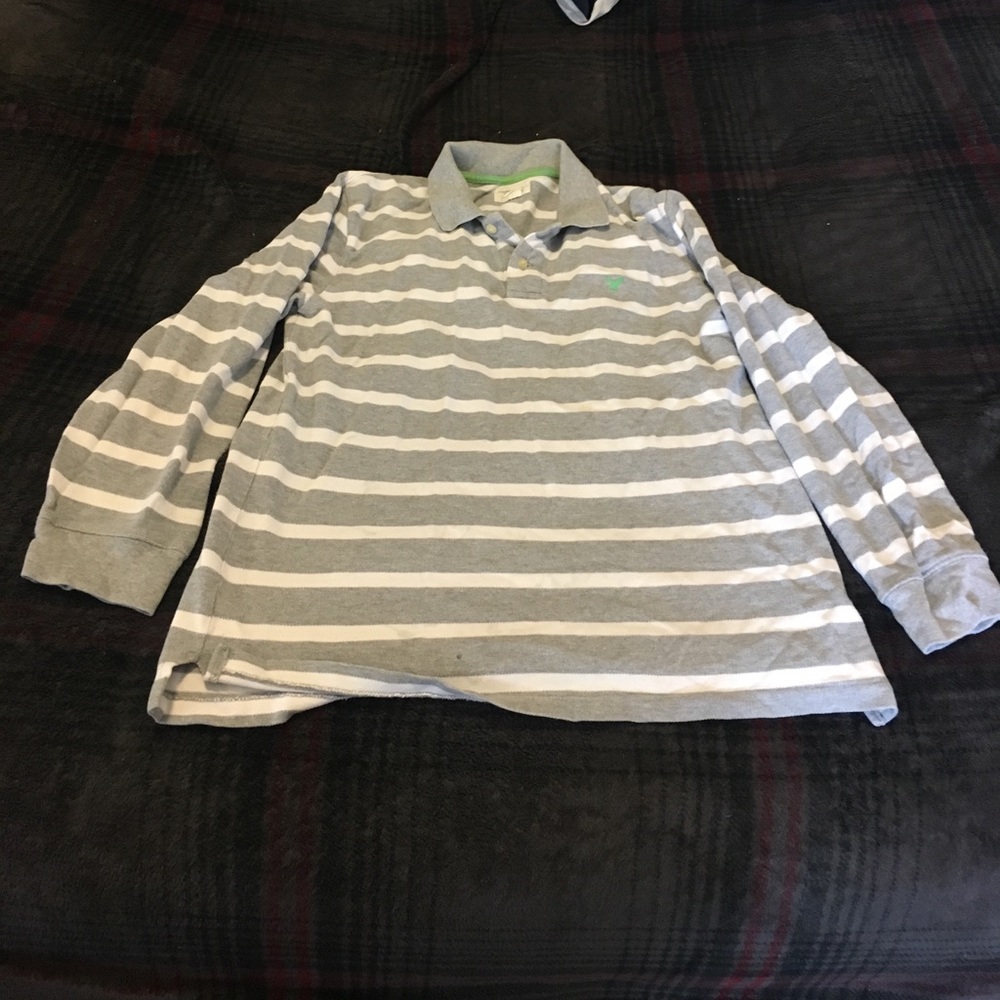 American eagle striped long sleeve collard shirt