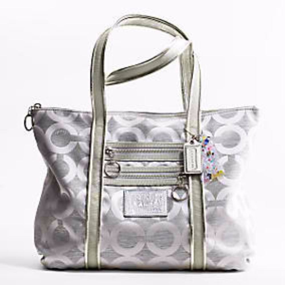 COACH Poppy OP Art Silver Glam Tote