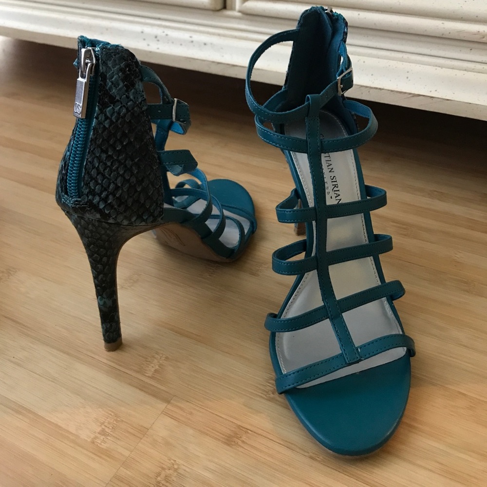 Teal strappy heels 3.5" tall - WORN ONCE