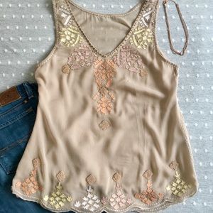 Anthro - gorgeous top w/ colorful/gold details (s)