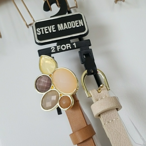Steve Madden Accessories - •Steve Madden Tan Embellished Large Belts