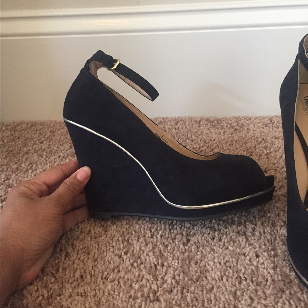 Black peep toe wedges