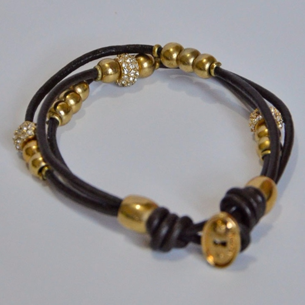 Rondel Leather Wrap Bracelet Meth Metallic Bead