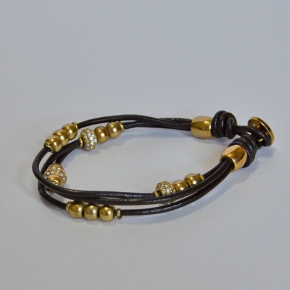 Rondel Leather Wrap Bracelet Meth Metallic Bead - Picture 3 of 3