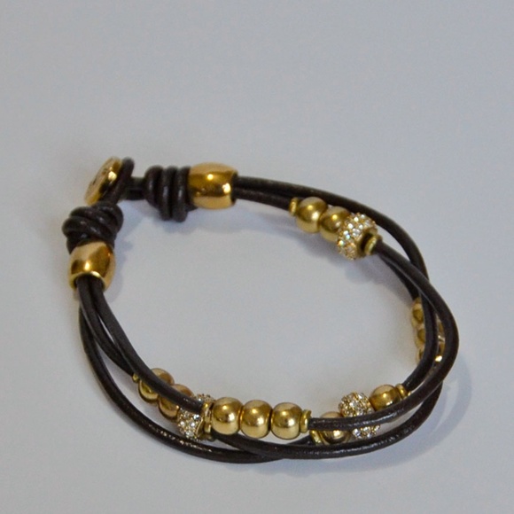 Rondel Leather Wrap Bracelet Meth Metallic Bead - Picture 2 of 3