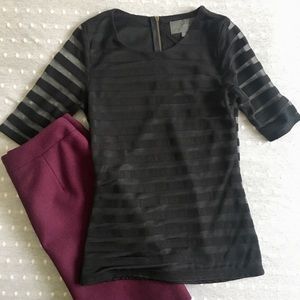 Anthro - blk stripe top, fitted, silky lining (xs)