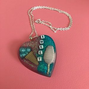 Resin Glitter Cotton Candy and Ice Cream Necklace
