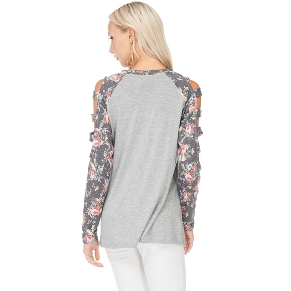 ‼️ 1 left (S) ‼️Floral raglan cut out sleeve top - Picture 3 of 7