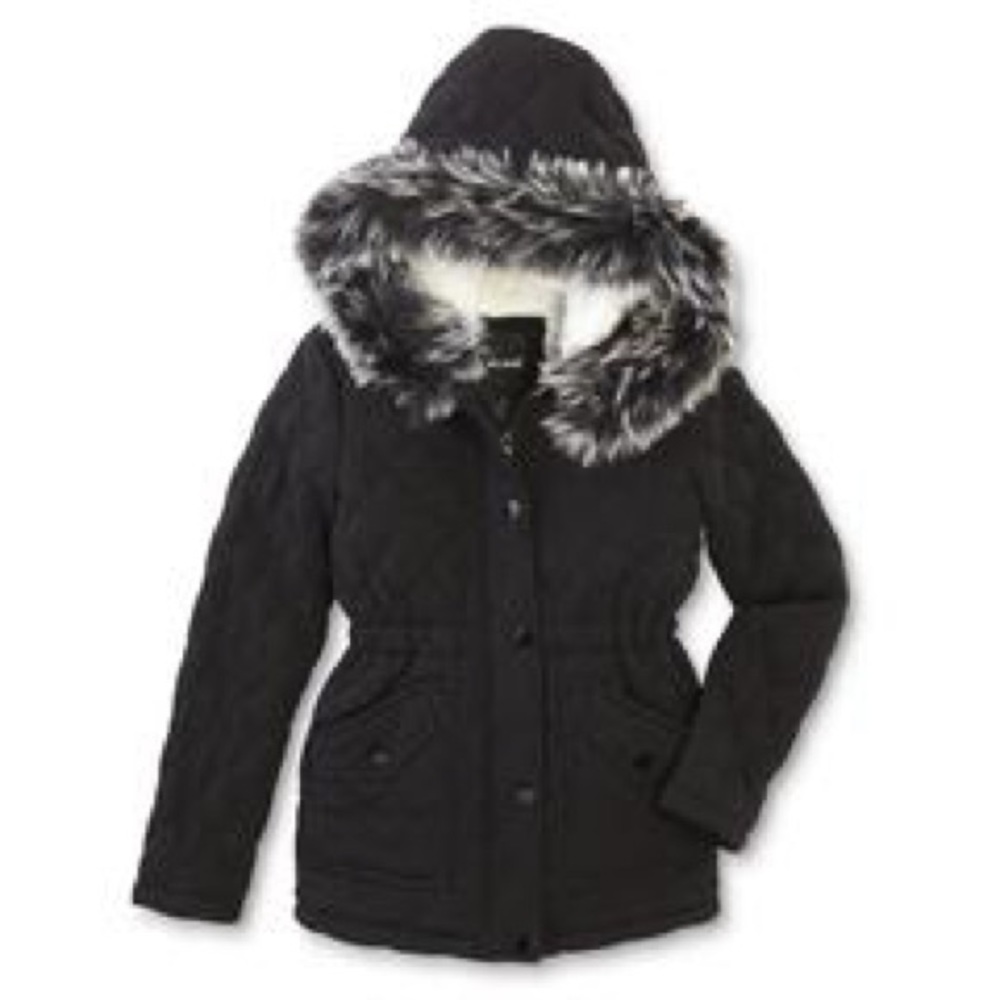NWT Black Sears knit with Faux Fur Coat