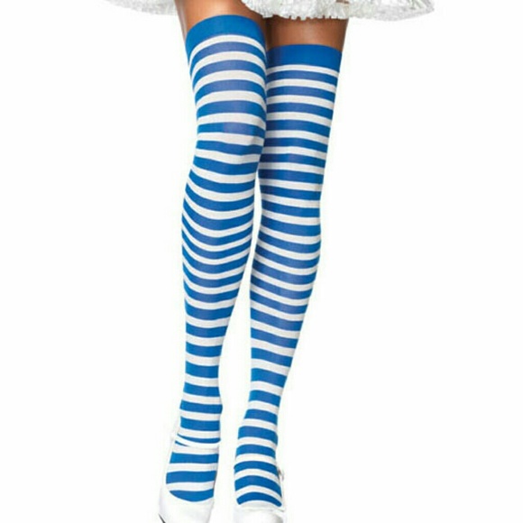 Baby Blue Nylon Striped Thigh Highs 