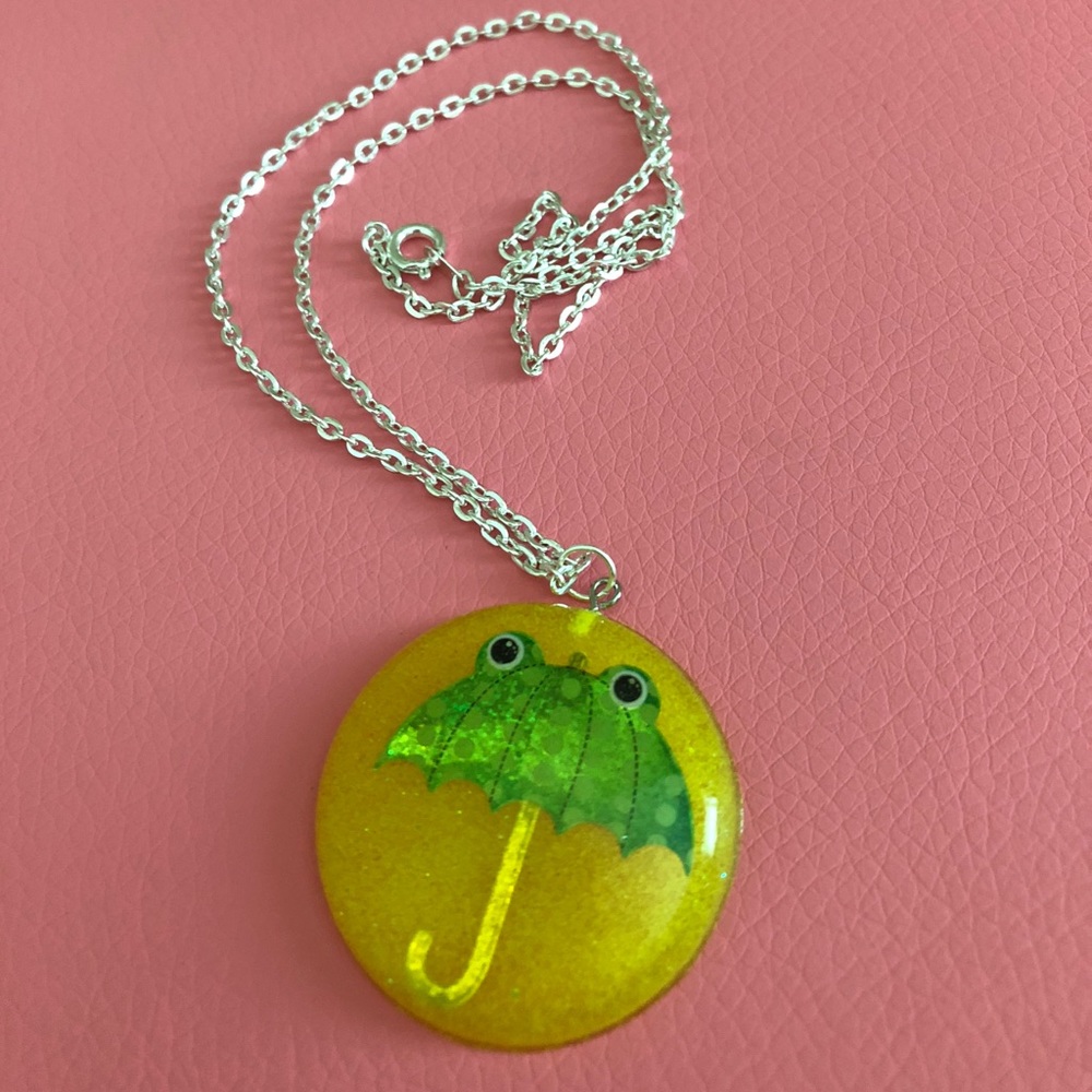 Puddle Jumper Neon Resin Frog Umbrella Necklace