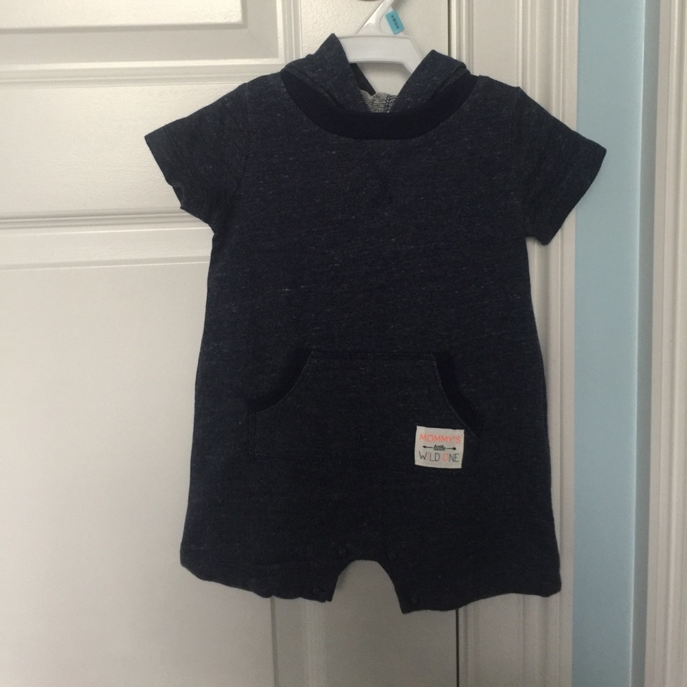 Baby boy one piece shorts outfit with hood