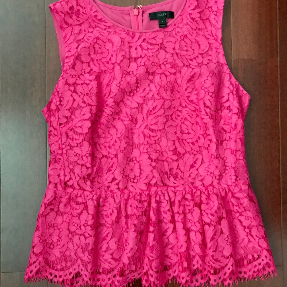 Vibrant pink J.Crew lace peplum top