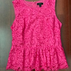 Vibrant pink J.Crew lace peplum top