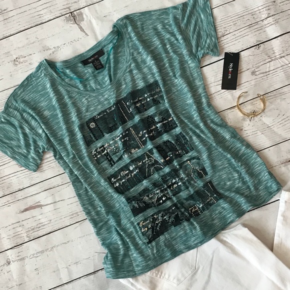 Style & Co. Tops - Style & Co Embellished Stretch Short Sleeve Blouse