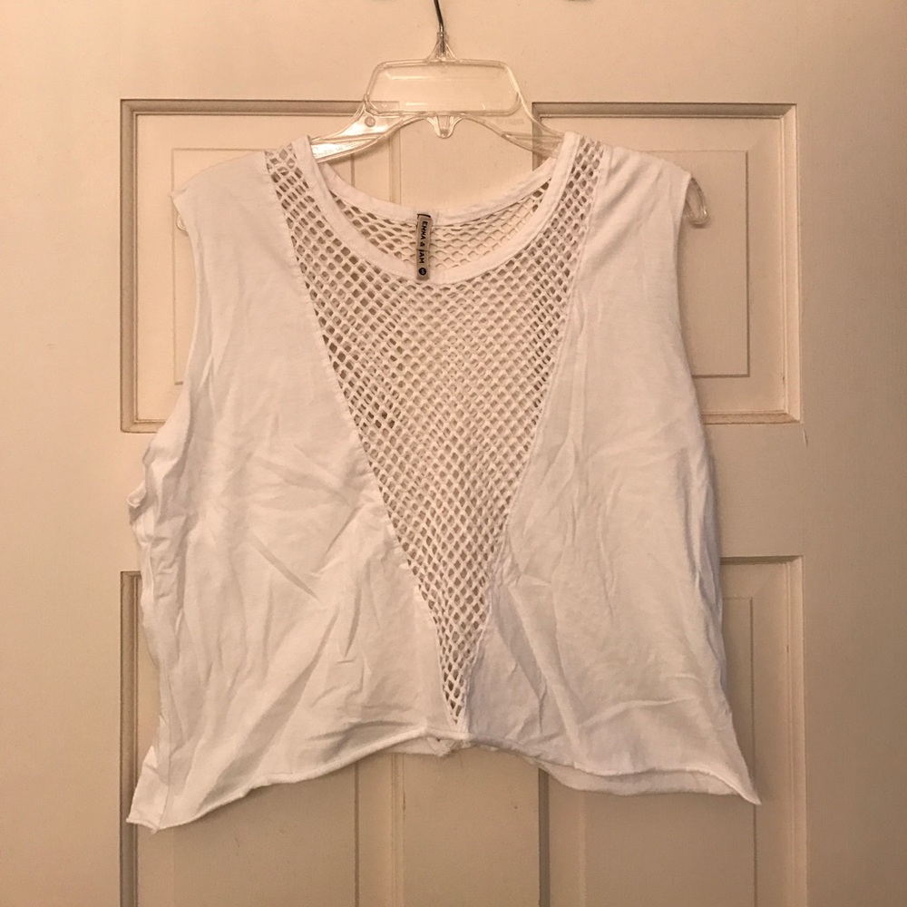 Emma & Sam White Cotton Tank with Mesh Middle