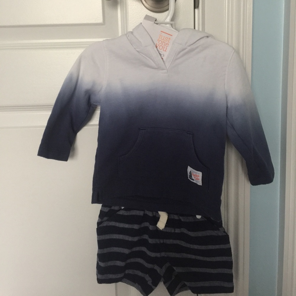 Baby boy hoodie with shorts set blue and white