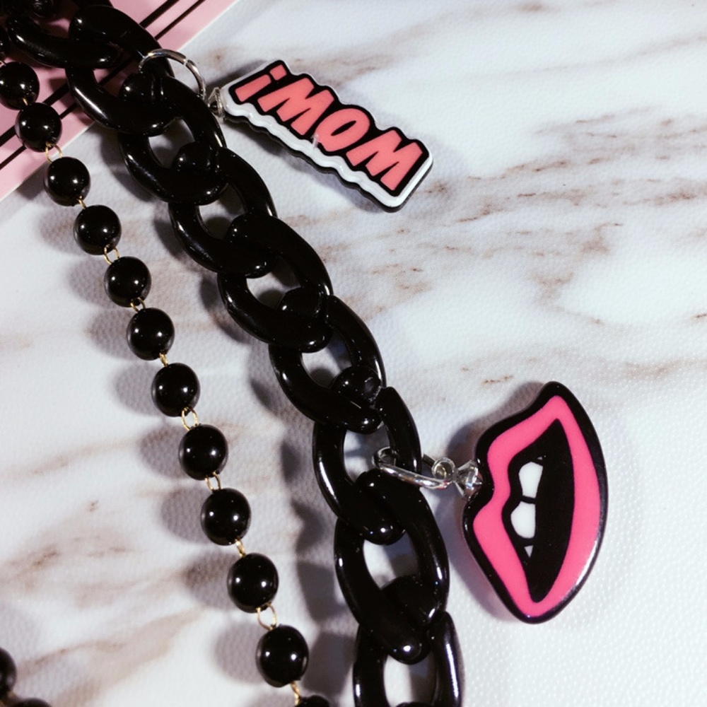 Girls Fashion Black Acrylic Charm Necklace - Picture 3 of 5