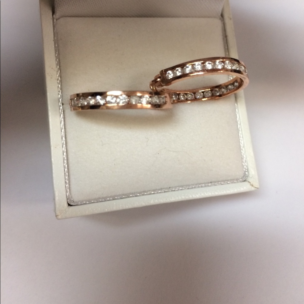 Pretty Rose Tone CZ Hoop Earrings