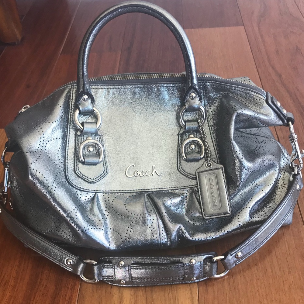 Coach metallic gray/gunmetal handbag/purse