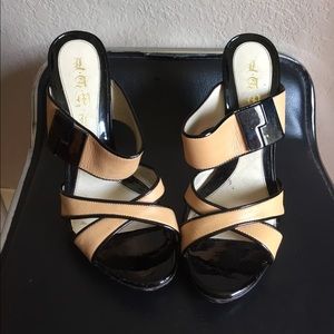 Shoes, heels, sandals, open toe, slip on, high