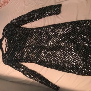 Black and silver homecoming or prom dress