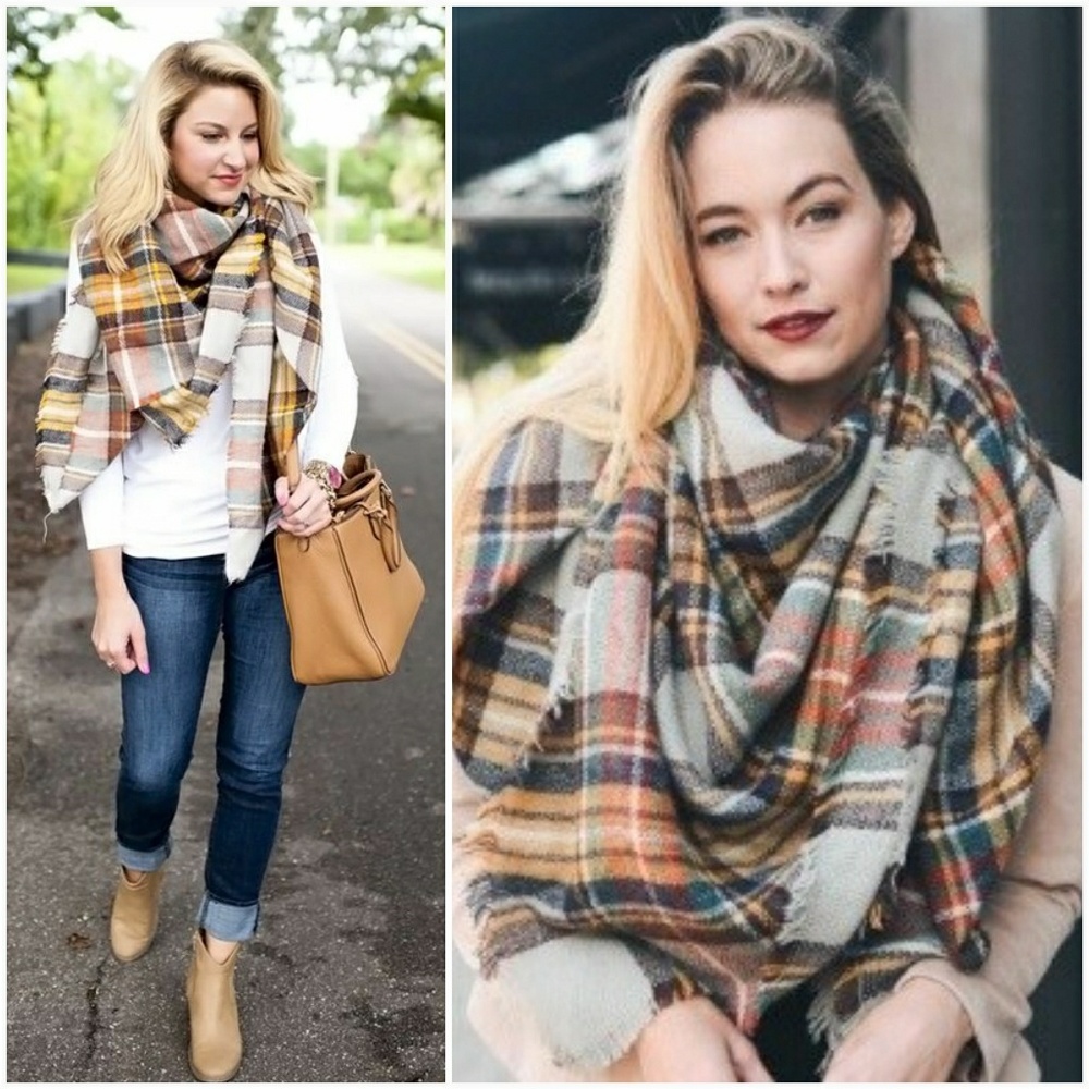 Lemon Plaid Tartan Blanket Scarf - Picture 3 of 6