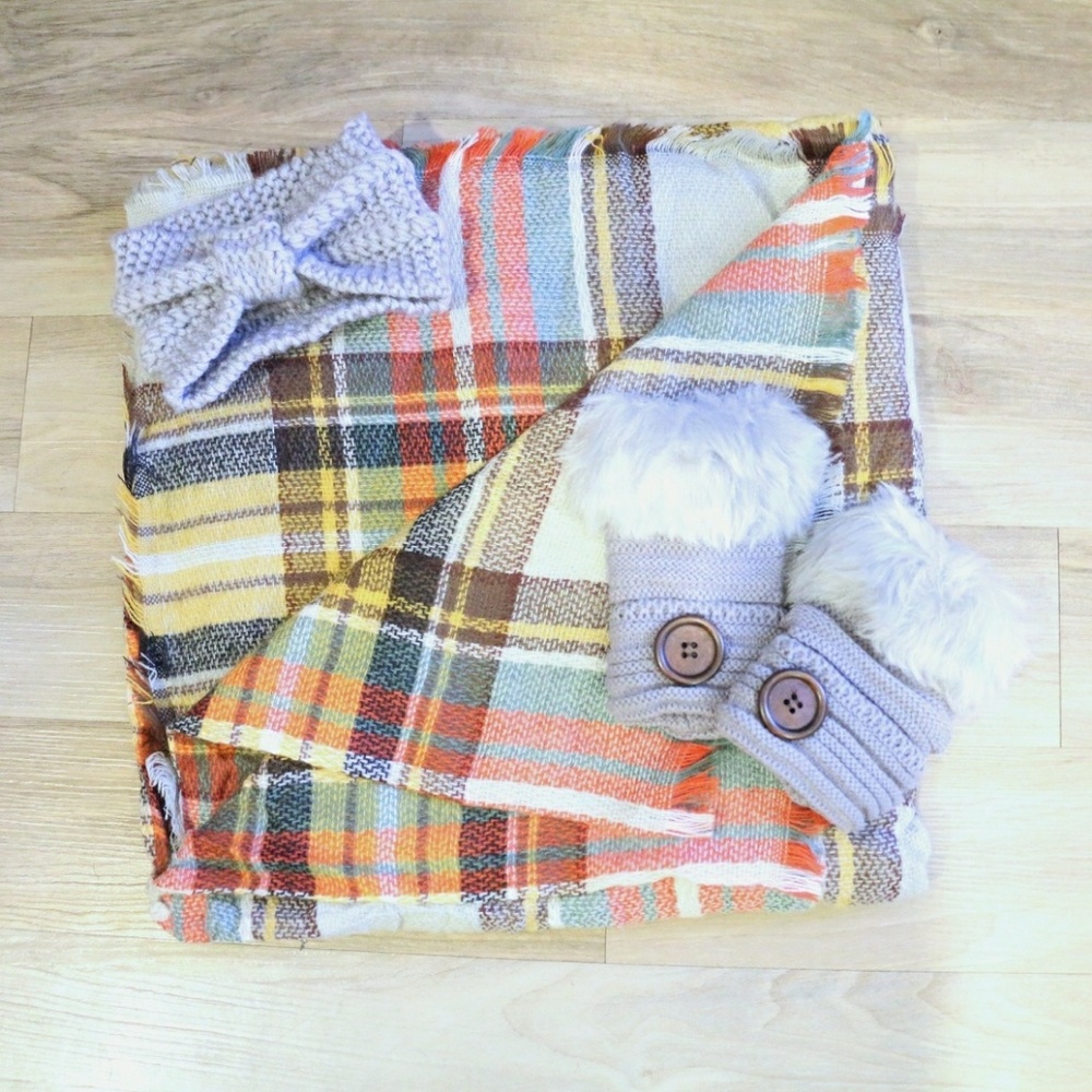 Lemon Plaid Tartan Blanket Scarf - Picture 5 of 6