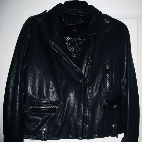 Barbara Bui Blue Lace Up Leather Motorcycle Jacket