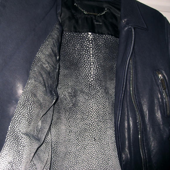 Barbara Bui Blue Lace Up Leather Motorcycle Jacket