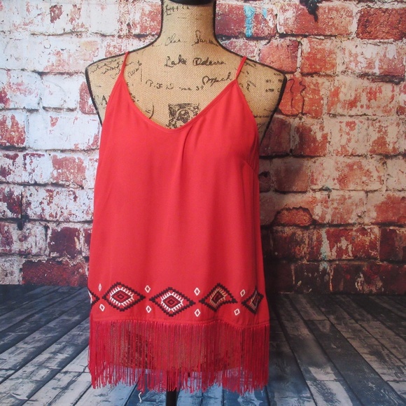 Soulmates Tops - Soulmates Red Fringe Embroidered Tank T490105