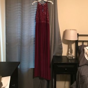 Lace-Bodice Keyhole-neck Gown